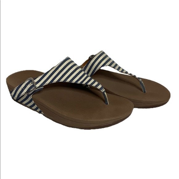 Fitflop Shoes - FitFlop The Skinny Flip Flops Sandals Navy Cream Women Size 9